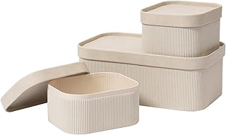 LA JOLIE MUSE Storage Basket Set of 3 with Leather Lids Fluted Cardboard...