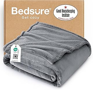 Bedsure GentleSoft Fleece Throw Blanket for Couch Grey - Lightweight Plu...