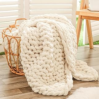 Bigacogo Chunky Knit Throw Blanket for Couch, 40x60 inches, 100% Hand Kn...