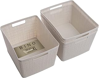 BINO Woven Plastic Basket | Large (Natural), 3-Pack | THE JUTE COLLECTIO...