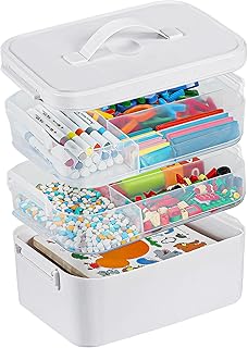 3-Layer Plastic Craft Organizers and Storage Box with Removable Trays, S...