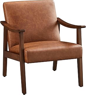 Yaheetech PU Leather Accent Chair, Mid-Century Modern Armchair with Soli...