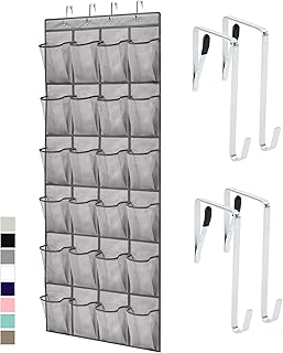 GORILLA GRIP Over the Door Shoe Organizer, 24 Large Breathable Mesh Pock...