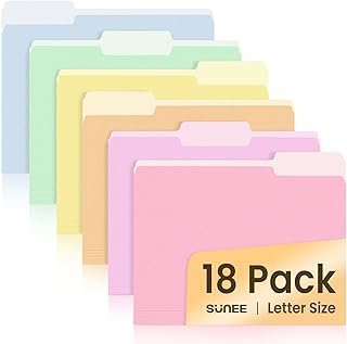 SUNEE File Folders, 18 Pack Manilla Folders 8.5 x 11, Colored Folder Off...