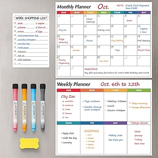 Dry Erase Magnetic Calendar for Refrigerator, 3 Pack- Monthly & Weekly &...
