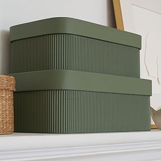 Decorative Storage Boxes with Lids – Set of 2 Beautiful Fluted Cardboard...