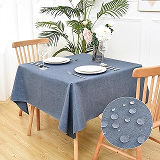 Rustic Faux Linen Square Tablecloth Farmhouse Water Resistant Mist Blue ...