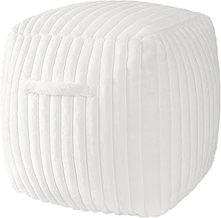 AELS Unstuffed Modern Pouf Cover for Living Room, Mid Century Modern Sto...