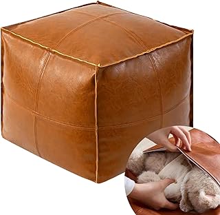 Pouf Ottoman - Unstuffed Handmade Faux PU Leather Moroccan Style, Eco-Fr...
