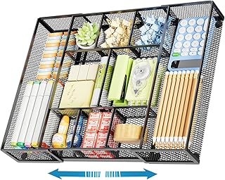Marbrasse Expandable Desk Drawer Organizer, Mesh Drawer Organizer Tray w...