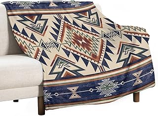 Native Throw Blanket, Southwest Tribal Aztec Pattern Vintage Abstract Et...