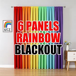 THOOO 6 Panel Blackout Rainbow Curtains for Bedroom & Living Room - 84 I...
