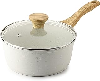 SENSARTE White Ceramic Nonstick Saucepan with Lid 1.5 Quarts, Small Cook...