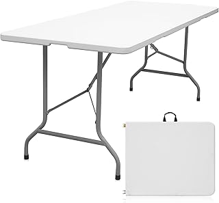 Folding Table 6ft Portable Heavy Duty Plastic Fold-in-Half Utility Folda...