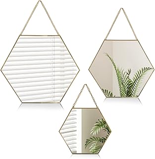 3 Pack Wall Mirrors Decorative with Hanging Chain, Modern Mirror Decor f...