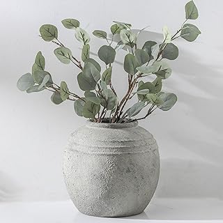 Large Ceramic Flower Vase, 8.66 inch Tall Round Rustic Farmhouse Vase fo...