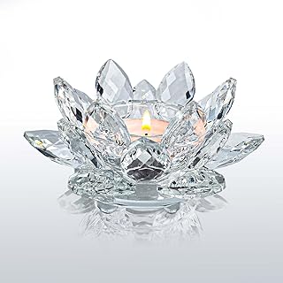 Crystal Lotus Flower Tealight Candle Holders/Glass Tea Light Candlestick...