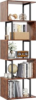 Furologee 6 Tier Bookshelf, Tall S Shaped Geometric Bookcase, Modern Dis...