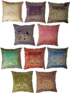 Indian Set Of 10 16X16 Inch (41X41 Cm) Elephant Banarsi Silk Indian Ethn...