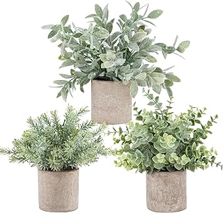 Der Rose 3 Pack Mini Potted Fake Plants Artificial Plastic Eucalyptus Pl...