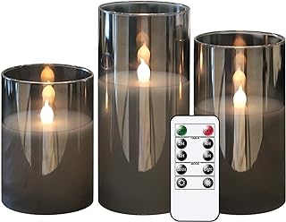 GenSwin Gray Glass Battery Operated Flameless Led Candles with 10-Key Re...