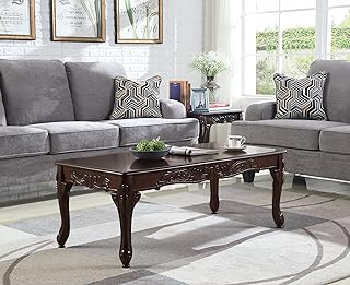 Roundhill Furniture Traditional Ornate Detailing Wood Coffee Table, Dark...