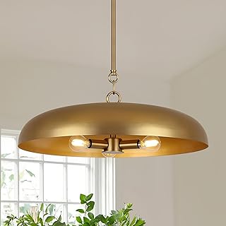 LamQee 20 Inch Oversized Large Pendant Lights, 3-Lights Brushed Gold Mod...