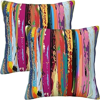 Multicolored Rainbow Abstract Throw Pillow Covers 18x18 in Set of 2, Dec...