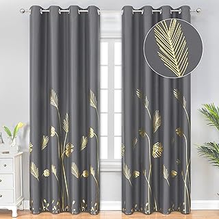 Estelar Textiler Dark Grey Blackout Curtains & Drapes 84 Inch Length 2 P...