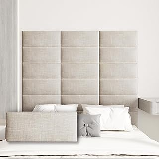 Upholstered Wall Mounted Headboard, 3D Soundproof Wall Panels Peel and S...