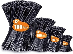 Zip Ties Assorted Sizes(4”+6”+8”+12”), 400 Pack, Black Cable Ties, UV Re...