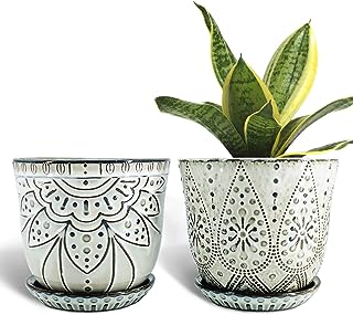 Gepege 6 Inch Beaded Ceramic Planter Set of 2 with Drainage Hole and Sau...
