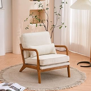 Karl home Accent Chair Mid-Century Modern Chair with Pillow Linen Fabric...