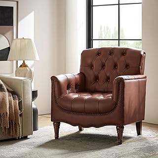 HULALA HOME Mid Century Modern Leather Club Chairs, Top-Grain Genuine Le...