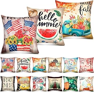 Newwiee 12 Sets Spring Summer Fall Winter Pillow Covers 18