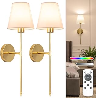 NIORSUN Battery Operated Wall Sconce Set of 2,Gold Rechargeable Wall Lig...