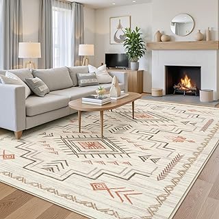 STARUIA Washable 8x10 Area Rug for Living Room, Beige Western Aztec Trib...