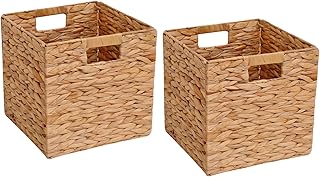 Wicker Storage Basket Foldable Hyacinth Storage Box Set of 2, 12x12x12 I...