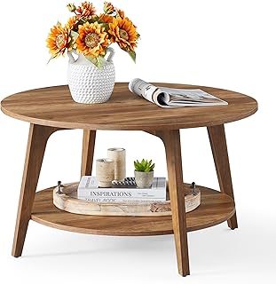 MAEZO Collection - Round Coffee Table, 2-Tier Center Table with Storage,...