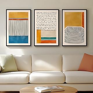 Framed Colorful Abstract Wall Art for Living Room, 3 Piece Mid-century M...