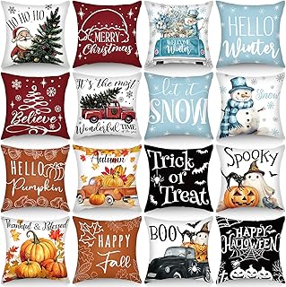 Set of 16 Halloween Pillow Covers 18 x 18 Inch Seasonal Throw Pillow Cov...