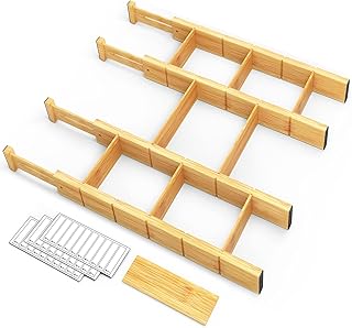 SpaceAid Bamboo Drawer Dividers with Inserts and Labels, Kitchen Adjusta...