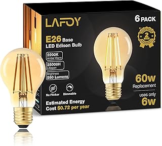 A19 E26 Amber Light Bulbs 2200K Soft Warm, Vintage LED Edison Bulbs 60 W...