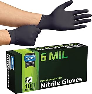 Inspire Black Nitrile Gloves HEAVY DUTY 6 Mil Nitrile Chemical Resistant...