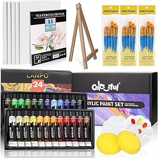 Colorful Acrylic Painting Kit - Paint Supplies Set with 24 Colors, 30 Br...