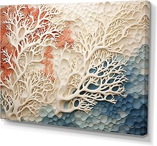 DesignQ Coastal Coral Under Water Wall Art, Cream Canvas Print, 32x16 in...