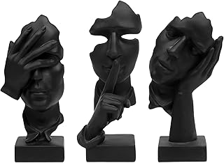 aboxoo 3 Pcs Thinker Statue, Silence is Gold Abstract Art Figurine, No H...