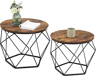 VASAGLE Small Coffee Table Set of 2, Round Coffee Table with Steel Frame...