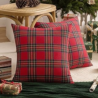AQOTHES Pack of 2 Christmas Plaid Decorative Throw Pillow Covers Scottis...