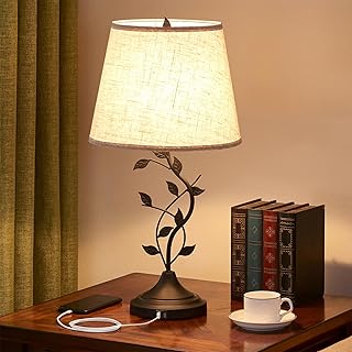 Kakanuo Table Lamp for Bedside, Lamp for Living Room with USB-A and USB-...